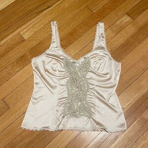 Light Pink Warner's Vintage Satin Camisole with Crochet Lace Details